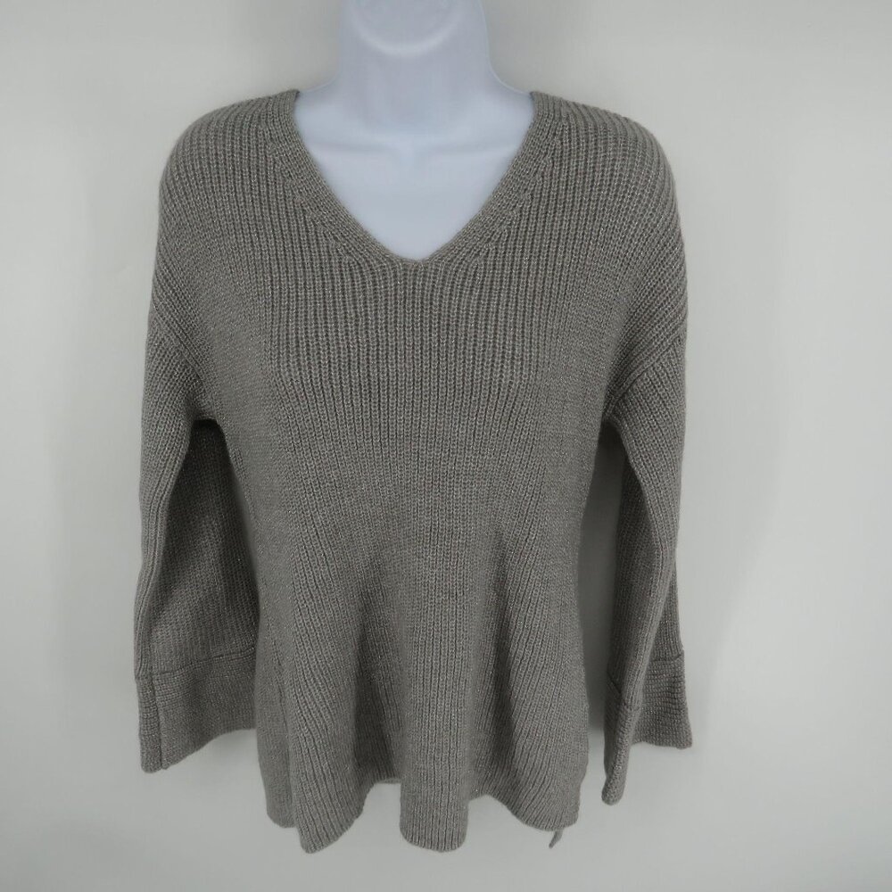 Calvin Klein Womens Gray Metallic Flare Sleeve Sweater Small NWT $89